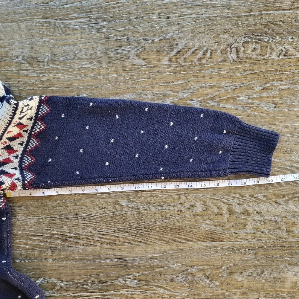 Polo Ralph Lauren Mens XL Fair Isle Snowflake Knit Sweater Navy Blue Red Cotton
